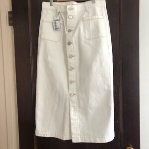 White Button-Front Denim Skirt